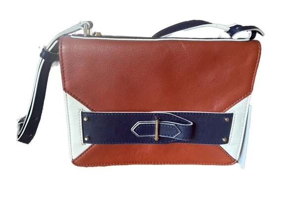Derek Lam 10 Crosby Navy/Cream/Brown Leather Clutch Crossbody